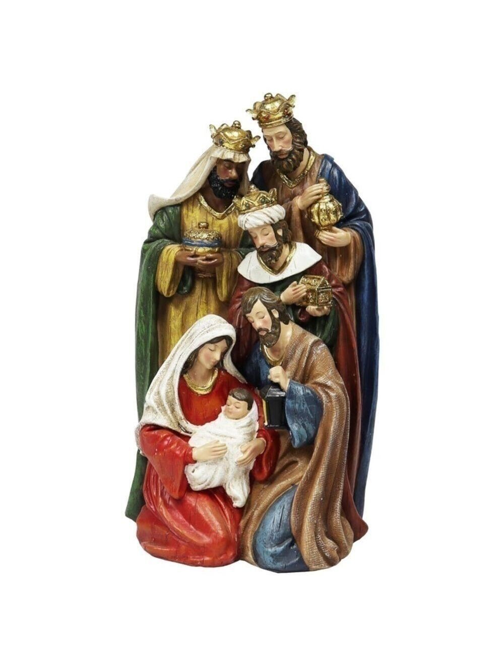 Nativity Holy Family with Wisemen Hand-Painted Polyresin Statue Christmas Decor